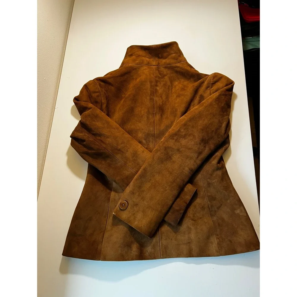 Ralph Lauren Suede Leather Blazer Jacket Women's 10 Brown Label Black Vintage - Picture 11 of 13